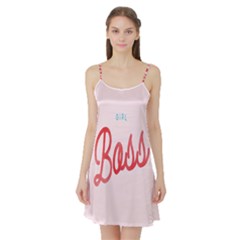 Girl Boss Pink Red Blue Sexy Satin Night Slip