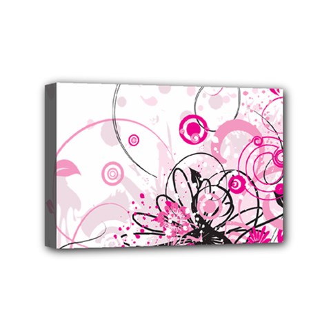 Wreaths Frame Flower Floral Pink Black Mini Canvas 6  X 4  by Mariart