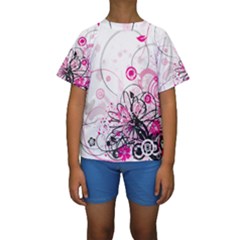 Wreaths Frame Flower Floral Pink Black Kids  Short Sleeve Swimwear by Mariart