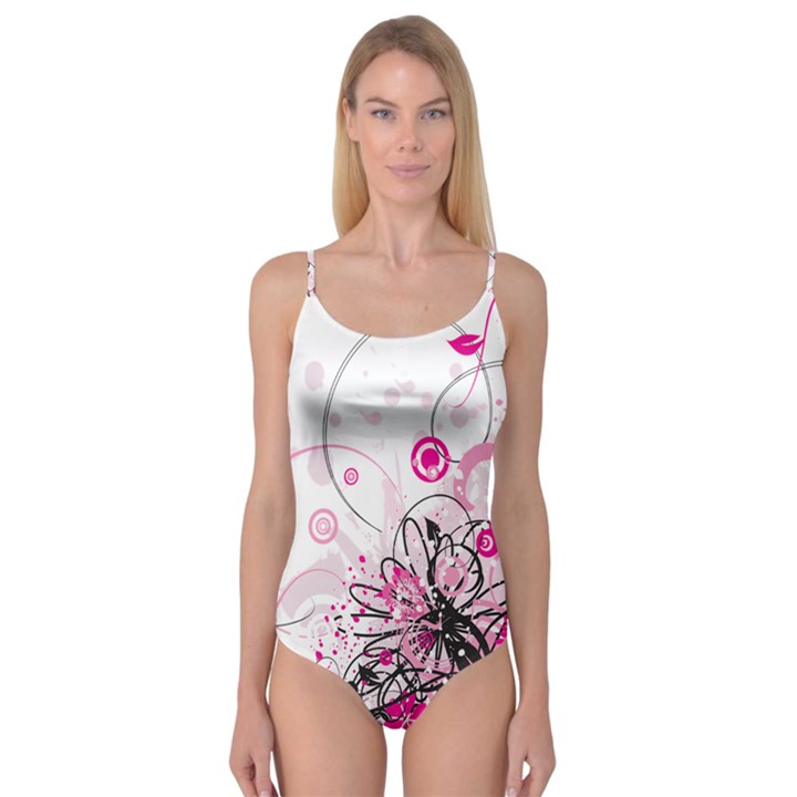 Wreaths Frame Flower Floral Pink Black Camisole Leotard 