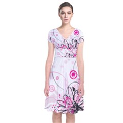 Wreaths Frame Flower Floral Pink Black Short Sleeve Front Wrap Dress by Mariart