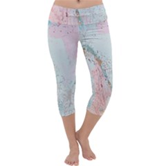 Geode Crystal Pink Blue Capri Yoga Leggings by Mariart