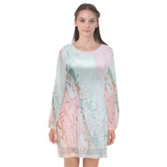 Geode Crystal Pink Blue Long Sleeve Chiffon Shift Dress  by Mariart