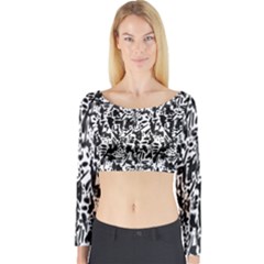 Deskjet Ink Splatter Black Spot Long Sleeve Crop Top by Mariart