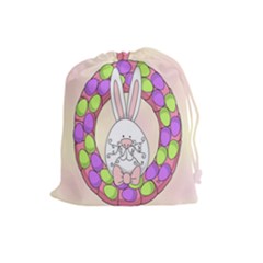 Make An Easter Egg Wreath Rabbit Face Cute Pink White Drawstring Pouches (large)  by Mariart