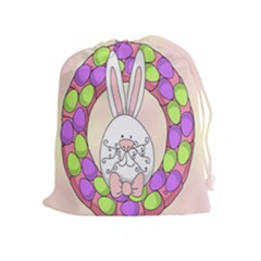 Make An Easter Egg Wreath Rabbit Face Cute Pink White Drawstring Pouches (extra Large) by Mariart