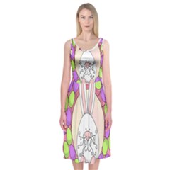 Make An Easter Egg Wreath Rabbit Face Cute Pink White Midi Sleeveless Dress by Mariart