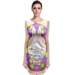 Make An Easter Egg Wreath Rabbit Face Cute Pink White Sleeveless Velvet Midi Dress by Mariart