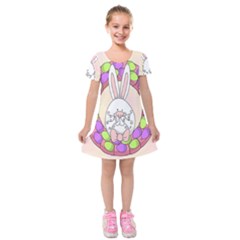 Make An Easter Egg Wreath Rabbit Face Cute Pink White Kids  Short Sleeve Velvet Dress by Mariart