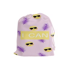 I Can Purple Face Smile Mask Tree Yellow Drawstring Pouches (large)  by Mariart