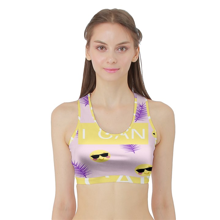 I Can Purple Face Smile Mask Tree Yellow Sports Bra with Border