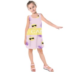 I Can Purple Face Smile Mask Tree Yellow Kids  Sleeveless Dress by Mariart