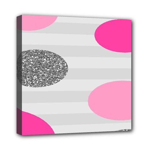 Polkadot Circle Round Line Red Pink Grey Diamond Mini Canvas 8  X 8  by Mariart