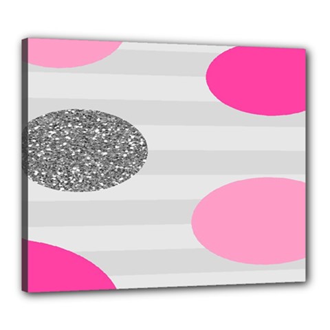 Polkadot Circle Round Line Red Pink Grey Diamond Canvas 24  X 20 