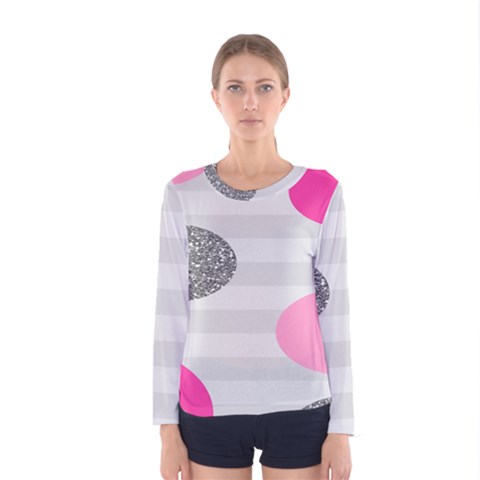 Polkadot Circle Round Line Red Pink Grey Diamond Women s Long Sleeve Tee by Mariart