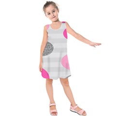 Polkadot Circle Round Line Red Pink Grey Diamond Kids  Sleeveless Dress by Mariart