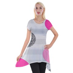 Polkadot Circle Round Line Red Pink Grey Diamond Short Sleeve Side Drop Tunic by Mariart