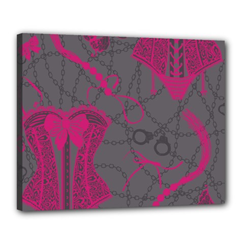 Pink Black Handcuffs Key Iron Love Grey Mask Sexy Canvas 20  X 16  by Mariart