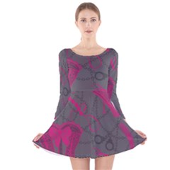 Pink Black Handcuffs Key Iron Love Grey Mask Sexy Long Sleeve Velvet Skater Dress by Mariart