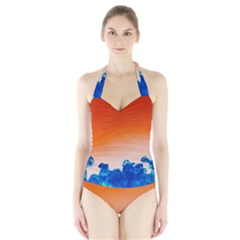 Simulate Weather Fronts Smoke Blue Orange Halter Swimsuit by Mariart