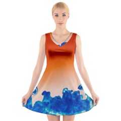 Simulate Weather Fronts Smoke Blue Orange V-neck Sleeveless Skater Dress by Mariart