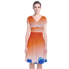 Simulate Weather Fronts Smoke Blue Orange Short Sleeve Front Wrap Dress by Mariart