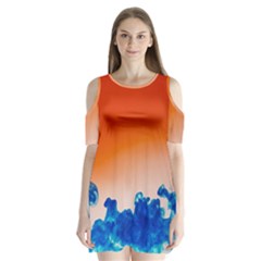 Simulate Weather Fronts Smoke Blue Orange Shoulder Cutout Velvet  One Piece by Mariart