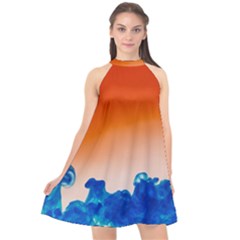 Simulate Weather Fronts Smoke Blue Orange Halter Neckline Chiffon Dress  by Mariart