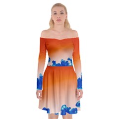 Simulate Weather Fronts Smoke Blue Orange Off Shoulder Skater Dress by Mariart