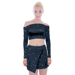 Star Zodiak Space Circle Sky Line Light Blue Yellow Off Shoulder Top With Skirt Set