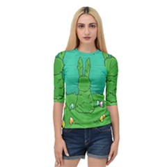 Rabbit Easter Green Blue Egg Quarter Sleeve Tee