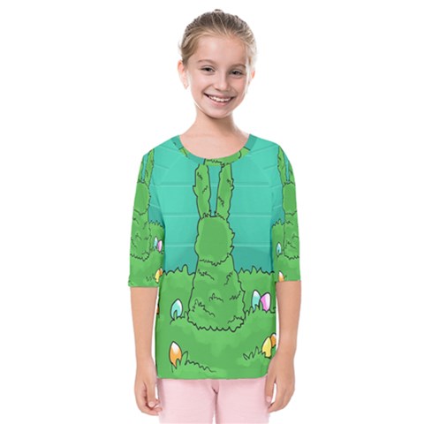 Rabbit Easter Green Blue Egg Kids  Quarter Sleeve Raglan Tee by Mariart