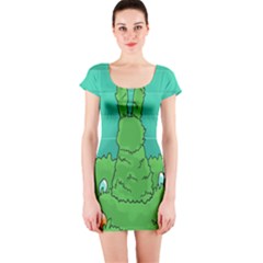 Rabbit Easter Green Blue Egg Short Sleeve Bodycon Dress by Mariart