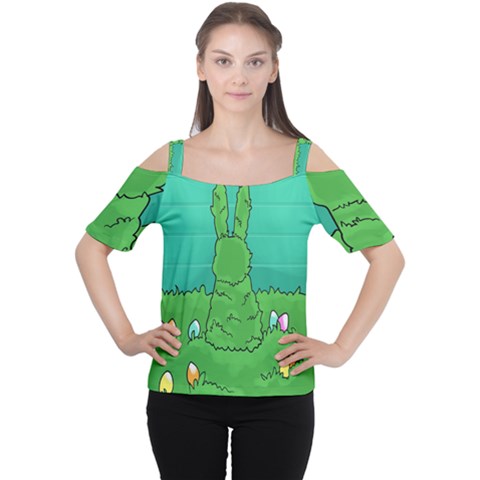 Rabbit Easter Green Blue Egg Women s Cutout Shoulder Tee by Mariart