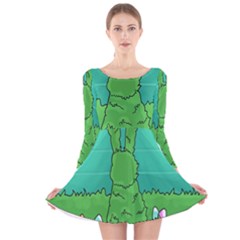 Rabbit Easter Green Blue Egg Long Sleeve Velvet Skater Dress by Mariart