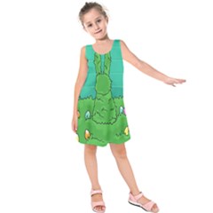 Rabbit Easter Green Blue Egg Kids  Sleeveless Dress by Mariart