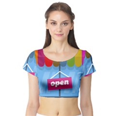 Store Open Color Rainbow Glass Orange Red Blue Brown Green Pink Short Sleeve Crop Top (tight Fit) by Mariart