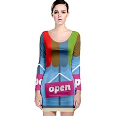 Store Open Color Rainbow Glass Orange Red Blue Brown Green Pink Long Sleeve Bodycon Dress by Mariart