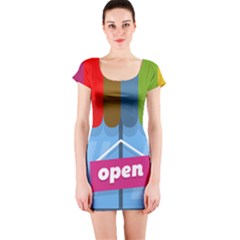 Store Open Color Rainbow Glass Orange Red Blue Brown Green Pink Short Sleeve Bodycon Dress by Mariart