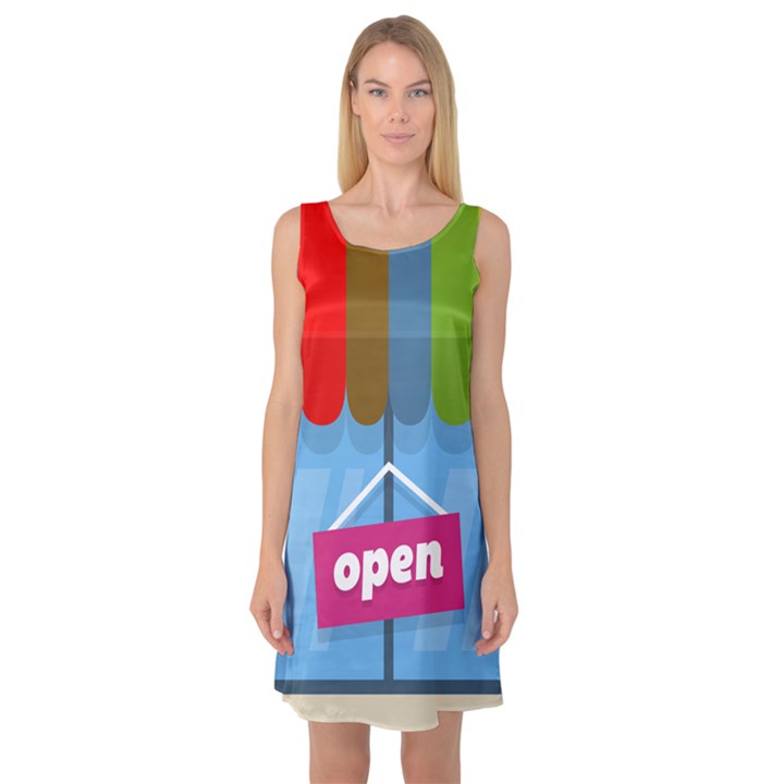 Store Open Color Rainbow Glass Orange Red Blue Brown Green Pink Sleeveless Satin Nightdress