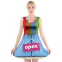 Store Open Color Rainbow Glass Orange Red Blue Brown Green Pink V-Neck Sleeveless Skater Dress View1