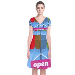 Store Open Color Rainbow Glass Orange Red Blue Brown Green Pink Short Sleeve Front Wrap Dress by Mariart