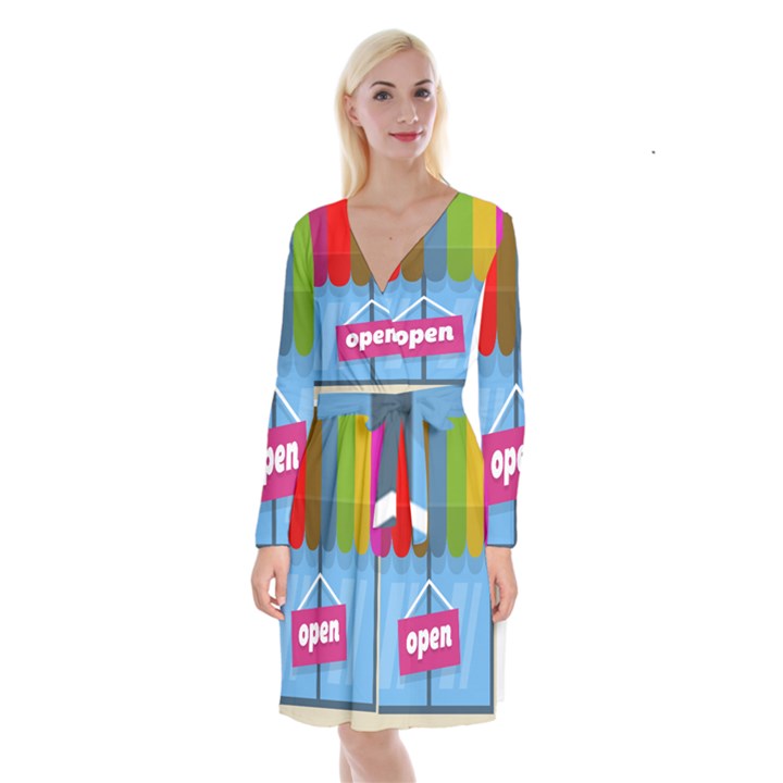 Store Open Color Rainbow Glass Orange Red Blue Brown Green Pink Long Sleeve Velvet Front Wrap Dress