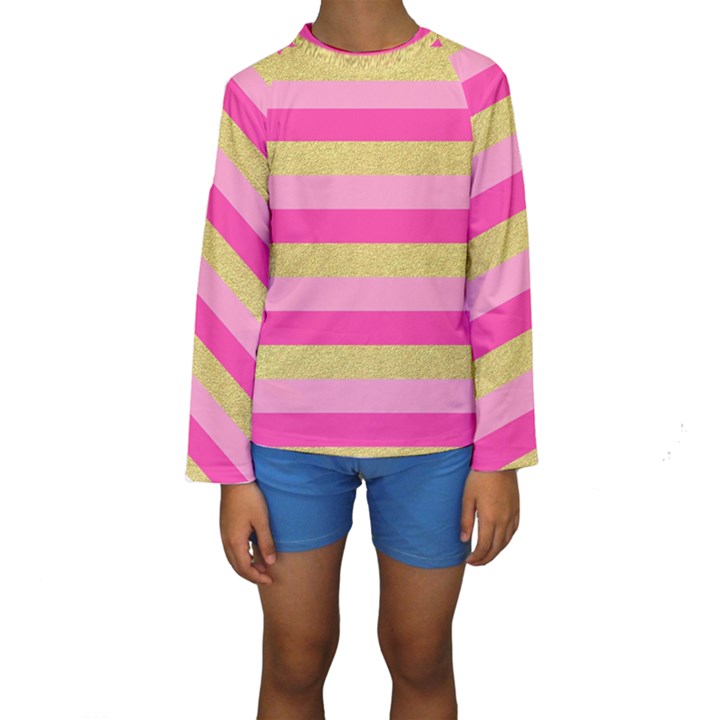 Pink Line Gold Red Horizontal Kids  Long Sleeve Swimwear