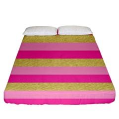 Pink Line Gold Red Horizontal Fitted Sheet (king Size) by Mariart