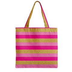 Pink Line Gold Red Horizontal Zipper Grocery Tote Bag by Mariart