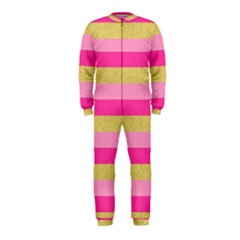 Pink Line Gold Red Horizontal Onepiece Jumpsuit (kids) by Mariart