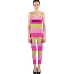 Pink Line Gold Red Horizontal Onepiece Catsuit by Mariart