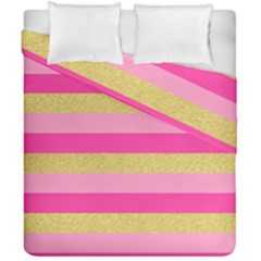 Pink Line Gold Red Horizontal Duvet Cover Double Side (california King Size) by Mariart