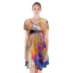 Rainbow Color Splash Short Sleeve V-neck Flare Dress by Mariart